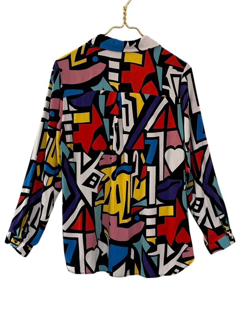 Big Dart Colorful Retro Geometric Print Button Down Viscose Shirt - Picture 4 of 8